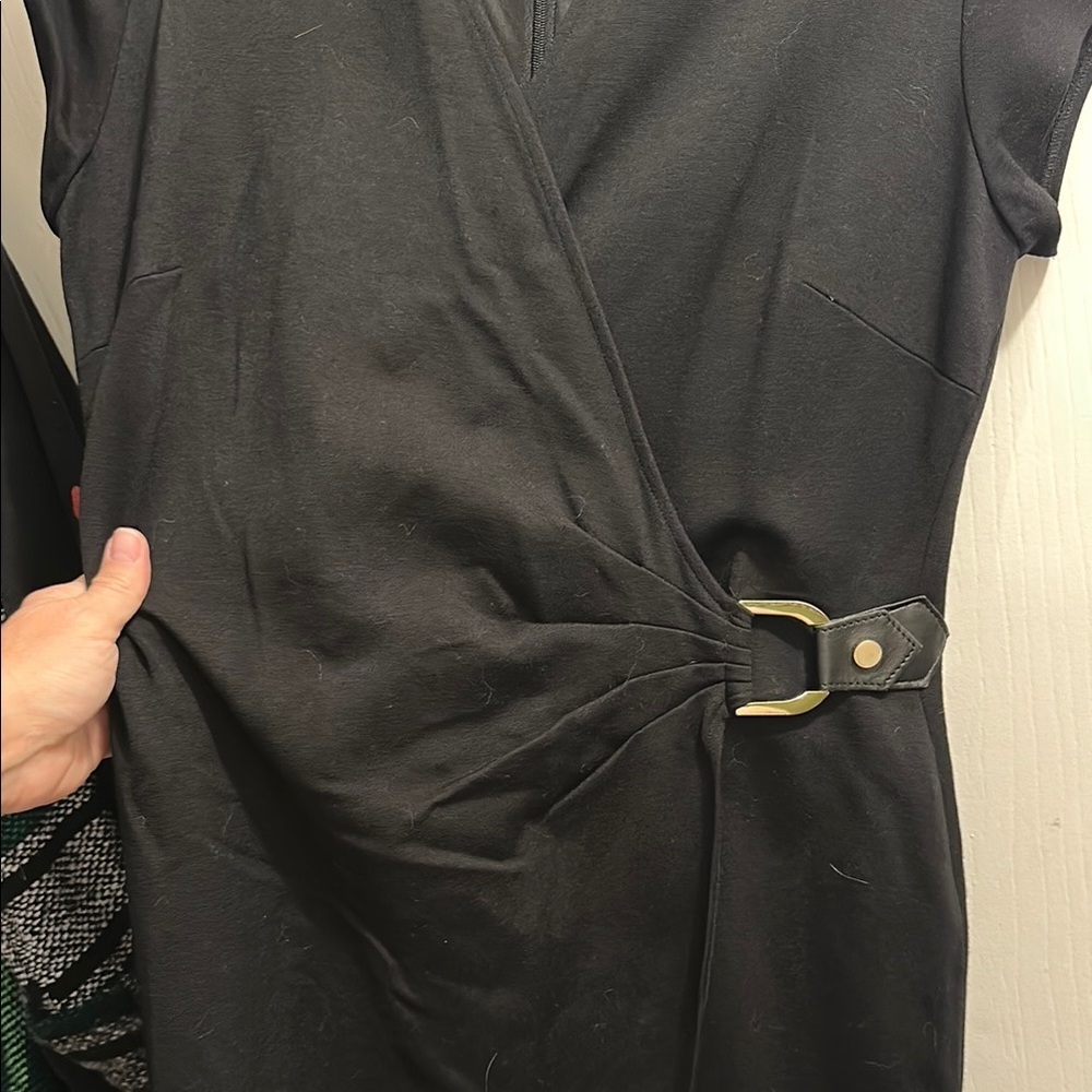 Cache Black Sheath Midi Dress V-Neck Cap Sleeve Cocktail - Picture 4 of 10